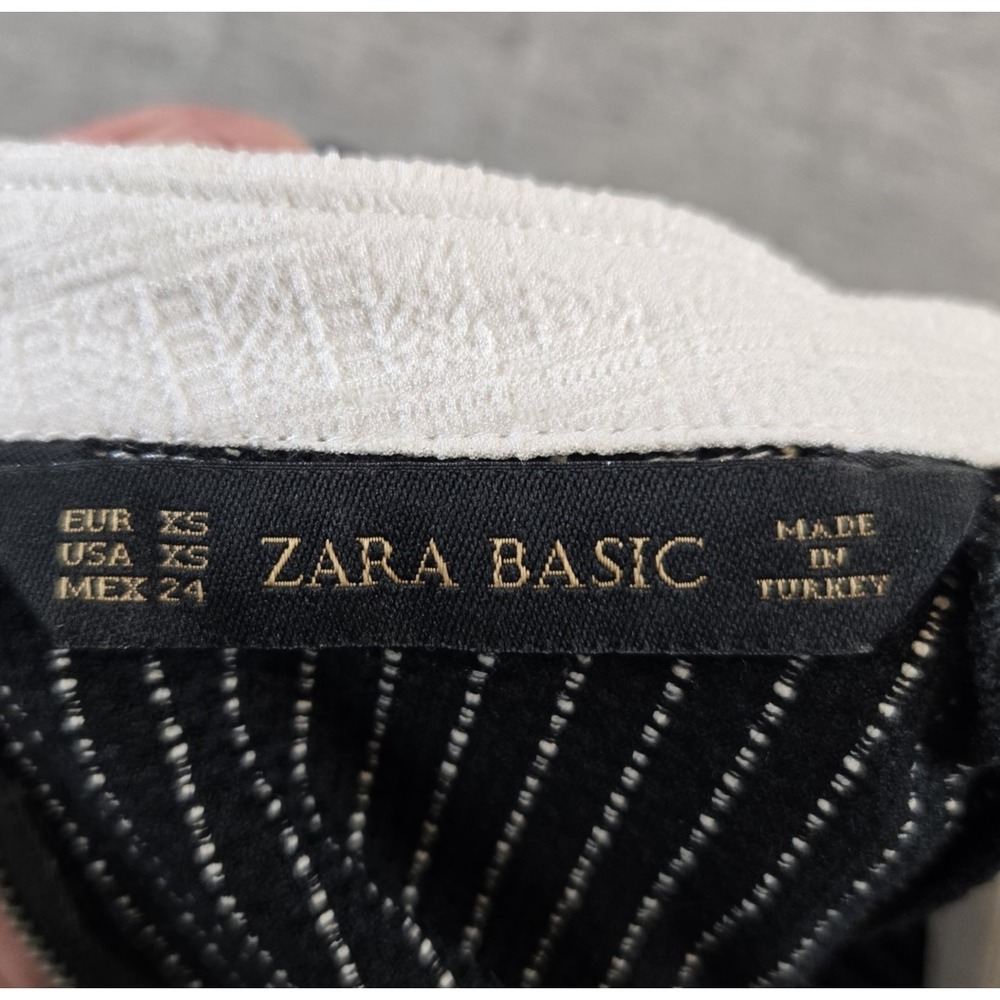 Zara Basics Women's Dress Collared Back Zip Knee Length Black w/ White Dots XS - Picture 3 of 11